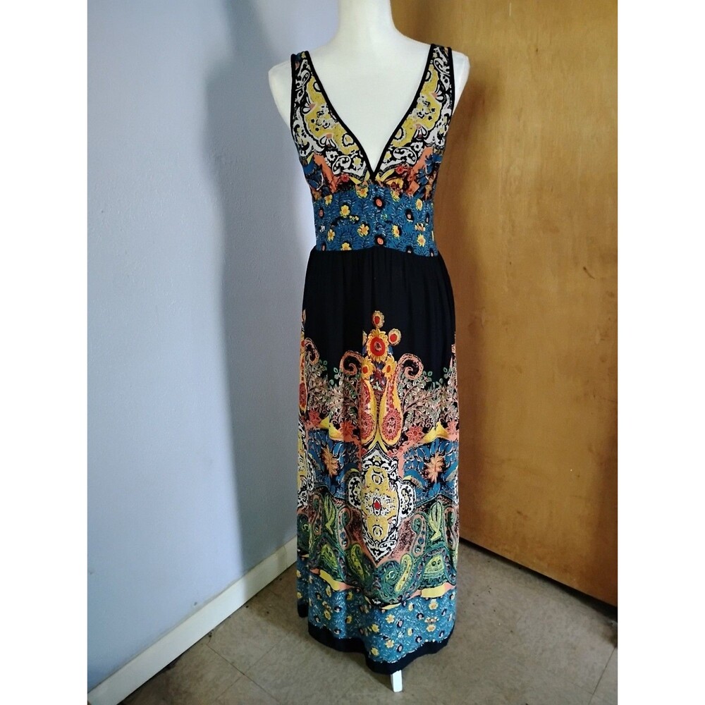 Angie NWT Maxi Mixed Paisley Floral Print Boho Sleeveless Halter Dress Size XL